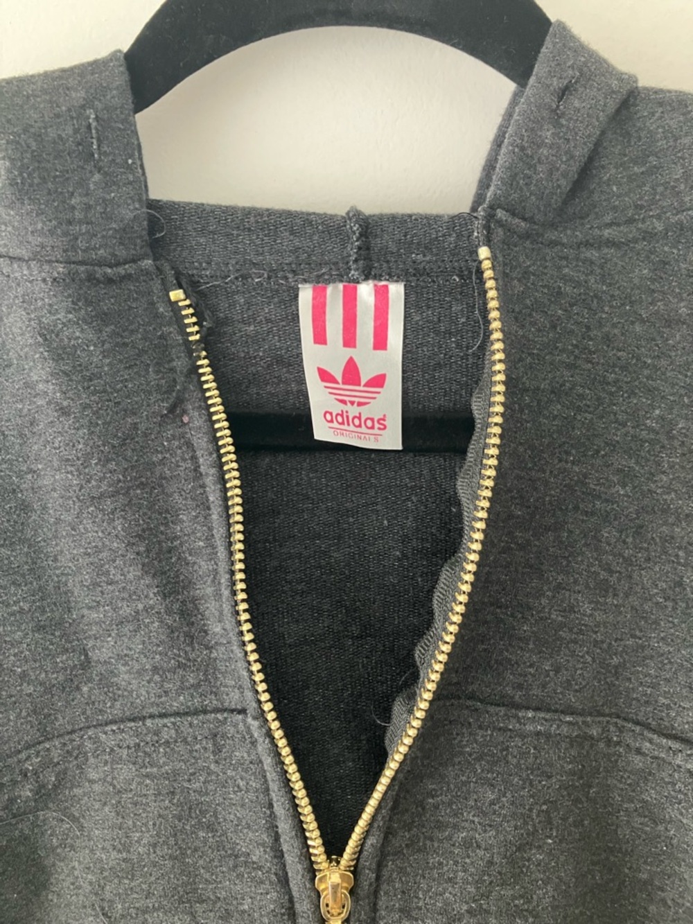 adidas Dark Gray Crop Hoodie with Gold Zipper - Picture 2 of 3
